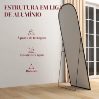 HOMCOM Espelho de Pé Espelho de Corpo Inteiro 60x165 cm com Estrutura de Liga de Alumínio e Suporte para Sala Quarto Preto(m-6)
