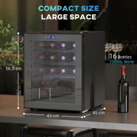 HOMCOM 42L 16-Bottle Wine Cooler Fridge - Black(m-3)