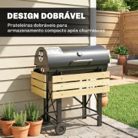 Outsunny Barbecue a Carvão Portátil Móvel com Prateleiras Dobráveis Termómetro Tampa Ventilações Ajustáveis 109x71x98 cm Preto(m-5)