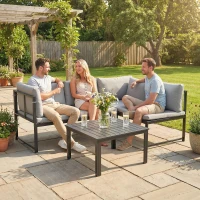 Outsunny Conjunto de Jardim Exterior com Almofadas, 2 Sofás de 2 Lugares com Reposabráços Ajustáveis e Mesa de Centro, Cinzento(m-2)