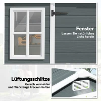 Outsunny Gerätehaus 2,77 m², Geräteschuppen mit Holzoptik 2 Fenster Doppeltür Belüftung Boden Schloss Handschuhe(m-5)
