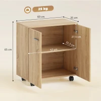 HOMCOM Aparador de Sala com Rodas 2 Portas e Prateleiras para Sala de Estar Quarto Escritório 60x35x65 cm Madeira(m-3)