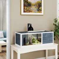 PawHut Maison pour tortues enclos avec toit ouvrant support lampe plateau fenêtre panoramique 120 x 50 x 40 cm gris(m-10)