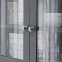 HOMCOM Armário de Cozinha Alto com 5 Portas Prateleira Ajustável, Gaveta Bancada Aberta para Microondas Orifício para Cabo 100x40x180 cm Cinza(m-9)