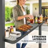Outsunny Abri barbecue extérieur, tonnelle de jardin 245x146x255cm en métal, double toit, 2 étagères latérales, marron(m-5)