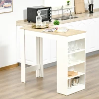 HOMCOM Table de bar pour 2 personnes, table haute mange debout avec 4 étagères ouvertes, 115x50x102,7cm, blanc et bois naturel(m-6)