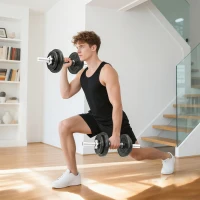 SPORTNOW Ensemble d'haltères 2-en-1 20kg poids réglable kit haltères musculation barre d'extension poignée antidérapante noir(m-10)