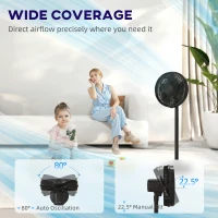 HOMCOM 40 cm Standing Fan, Cooling Floor Fan with 80° Oscillating, Adjustable Tilt and Height, 4 Speed, Remote Control, Black(m-5)