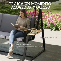 Outsunny Columpio de Jardín Exterior de 3 Plazas con Techo Ajustable 2 Bandejas Cojines y Marco de Metal Carga 360 kg Gris(m-7)