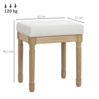 HOMCOM Repose pied salon, ottoman, siège rembourré en tissu aspect lin avec pieds en bois d'hévéa, 42 x 32 x 46,5 cm, beige(m-3)