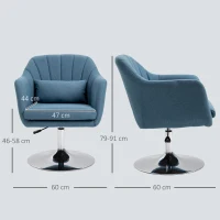 HOMCOM Fauteuil de salon chaise relax fauteuil de chambre grand confort - coussins lombaires hauteur réglable pivotant 360° piètement en métal chromé - bleu canard(m-3)