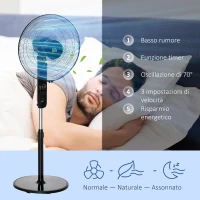 HOMCOM Ventilatore a Piantana con Telecomando, Altezza Regolabile, 3 Velocità, Angolo di Inclinazione Regolabile, in Metallo, Nero(m-7)