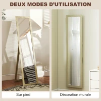 HOMCOM Miroir sur Pied et Mural rectangulaire miroir de sol Pleine Longueur Dressing Chambre salon 37x37x154cm bois naturel(m-5)