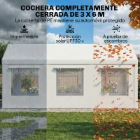 Outsunny Garaje Exterior para Coche 3x6 m Impermeable de PE Resistente Marco de Acero Galvanizado Altura Ajustable Blanco(m-5)
