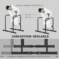 SPORTNOW Dips Barre Parallèle Station de Musculation en Acier, Hauteur et Espacement Réglables, 90-102x65x80-90cm, Noir(m-6)