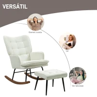 HOMCOM Conjunto de Poltrona Baloiço com Apoio para os Pés Poltrona Relax com Almofada Acolchoada e Anti-Tombo 64x89x90 cm Bege(m-6)