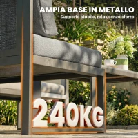 Outsunny Ecksofa-Garnitur aus Metall, 3 Sessel, Tisch mit Holzoptik, Dunkelgrau(m-4)