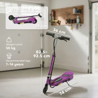 HOMCOM Foldable Electric Kids Scooter, Ride-on for Ages 7-14 Years, Purple(m-3)