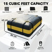 Outsunny Cutie portbagaj impermeabilă 425 L pentru acoperișuri auto cu/fără suport, cutie pentru bagaje cu 8 chingi întărite, cârlige pentru uși, galben(m-3)
