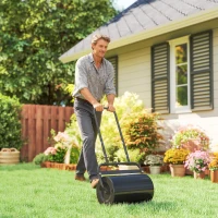 Outsunny Rouleau à gazon rouleau de jardin 50 cm, remplissage sable eau, poignée ergonomique, 58 x 32,5 x 113 cm, noir(m-10)