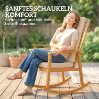 Outsunny Schaukelstuhl aus Akazienholz Schaukelsessel mit hoher Rückenlehne Kissen bis 160 kg 60 x 89 x 107 cm Beige(m-4)