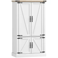 HOMCOM Buffet de cuisine, armoire de cuisine avec 4 portes, 6 porte-épices et étagères réglables, 76,3 x 40 x 136 cm, blanc(m-1)