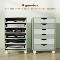 HOMCOM Bloco de Gavetas Móvel Arquivador com 6 Gavetas Suporte para Impressora com Rodas 40x35x63 cm Verde e Branco(m-4)