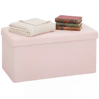 HOMCOM Puff Almacenaje, Banco Almacenaje Plegable 84 L 76x38x38 cm Tapizado en Lino Sintético Baúl de Almacenamiento Rosa(m-10)