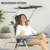 Outsunny Sonnenliege klappbar Gartenliege mit Kopfkissen verstellbarem Dach 6-Fach verstellbare Rückenlehne 62 x 68 x 79 cm Dunkelgrau(m-6)