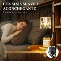 HOMCOM Candeeiro de Mesa Candeeiro Aquecedor de Vela com Base de Madeira Ecrã de Vidro Ø15x32,5 cm Multicor(m-6)