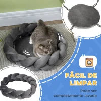 PawHut Cama para Cães Pequenos Lavável Cama para Animais de Estimação Redonda com Almofada Independente 55x55x14 cm Cinza(m-5)