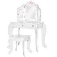 HOMCOM Tocador Infantil con Taburete y Espejo Ajustable, Tocador para Niñas con Cajón, Mesa de Maquillaje para Niños y Niñas de 3-6 Años, Blanco(m-11)