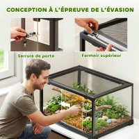 PawHut Terrarium en verre pour reptile enclos pour hamster 86 L ventilation supérieure porte coulissante 50,8x30,5x35,6cm noir(m-4)