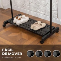 HOMCOM Charriot com Rodas com Barra de Aço Inoxidável e Prateleira para Sapatos Altura Ajustável 94-159x42x93-168 cm Preto(m-5)