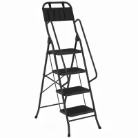 HOMCOM Escada Dobrável com 4 Degraus Apoio para os Braços e Suporte para Ferramentas 50x83x157,5 cm Preto(m-15)