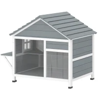 PawHut Maison pour Chat Extérieur Toit Ouvrant Fenêtre Panoramique Porte à Lamelles et Plateforme de Repos 101x72,5x81cm Gris(m-1)