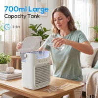 HOMCOM Air Cooler with Adjustable Head, Portable Air Conditioner with 3 Wind Speed, 2 Cool Mist, RGB Light, Grey(m-5)