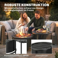Outsunny Feuerschale 66 x 63 x 41 cm Rund Feuerstelle mit Grillrost Schürhaken Deckel Ständer Schwarz(m-7)