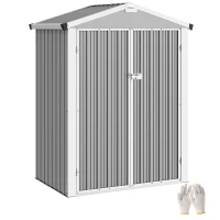Outsunny Cobertizo de Jardín Exterior 1,1 m² 133x87x178 cm con 2 Puertas Abatibles Techo a Dos Aguas y Guantes Gris Plateado(m-10)