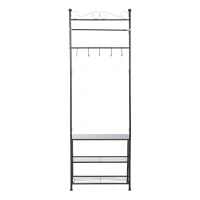 HOMCOM Portant porte-manteaux vestiaire d'entrée style néo-rétro fer forgé multi-rangements 60L x 35l x 175H cm noir(m-5)