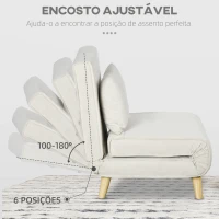 HOMCOM Sofá Cama Individual Poltrona Cama Dobrável Estofada em Linho Sintético com Encosto Ajustável em 6 Posições 72x78x79 cm Creme(m-5)