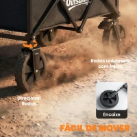 Outsunny Carrinho de Jardim Dobrável com Rodas Bloqueáveis Cabo Ajustável Porta-Copos Carga 80 kg para Camping 85x50x99 cm Preto(m-10)