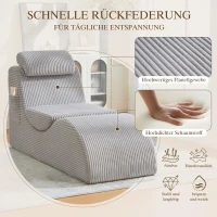 Moderner Freizeit-Sessel mit ergonomischer Rückenlehne, abnehmbarem Sitzkissen und Seitentasche, 160 x 66 x 90 cm, Hellgrau(m-5)