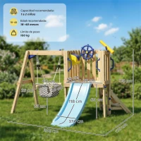 AIYAPLAY Balançoire et Toboggan d'Extérieur en Bois avec Volant Télescope pour Enfants de 18-48 Mois Bois Naturel(m-3)