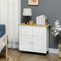 HOMCOM Aparador de Cozinha Móvel Auxiliar de Sala de Estar Moderno com Portas Dupla e 2 Gavetas 78x35x80 cm Branco e Madeira(m-2)