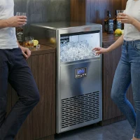 HOMCOM Gewerblicher Eiswürfelbereiter 45 kg/24 Std., Edelstahl, mit 13 kg Speicher, Selbstreinigung, Silber(m-2)