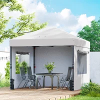 Outsunny Tenda Dobrável 3x3 m Pop-up com 3 Paredes Laterais 2 Janelas em Malha UPF50+ Altura Ajustável 3 Níveis Branco(m-10)