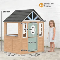 AIYAPLAY Cabane enfant extérieur en bois, maison enfant extérieure avec chatière, cuisine de jeu, porte et fenêtres, bois naturel(m-3)