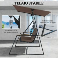 Outsunny Dondolo da Giardino 3 Posti con Tettuccio Regolabile, Dondolo da Esterno in Metallo con Vassoi Porta Bicchieri, Cuscini Imbottiti, Portata 360kg, per Terrazzo Balcone, 222x131x175 cm, Marrone(m-5)