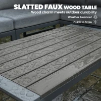 Outsunny 6 Seater Metal Garden Furniture Corner Sofa Set with 3 Loveseats, Faux Wood Table, Texteline Seat, Cushions, Dark Grey(m-7)